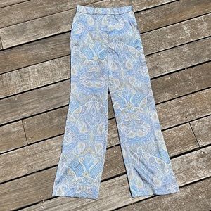 70s style blue paisley print, high waisted pant!